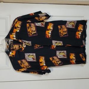 Thums Up for Him Hawaiian size S shirt black with beach scenery